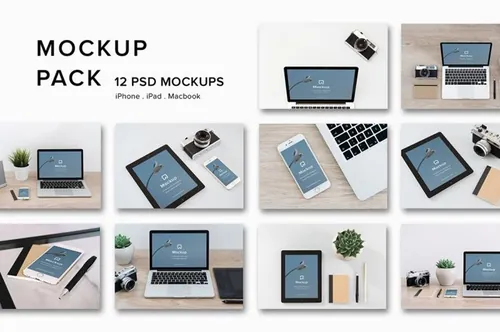 12款苹果笔记本平板样机模板 Mockup Pack – 12 PSDs