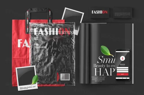 杂志封面透明塑料袋包装效果品牌样机效果图