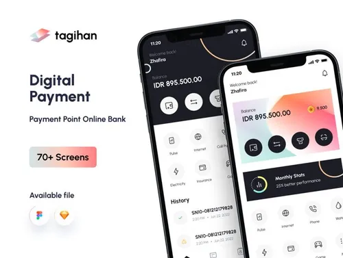 高质量网上银行移动支付APP界面UI素材 Tagihan P