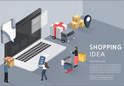 Shopping Idea 移动电子商务理念研究分析AI矢量插图素材 ti209a8204