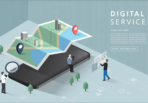 Digital Service 数字服务商业移动导航搜索AI矢量插图素材 ti209a8206