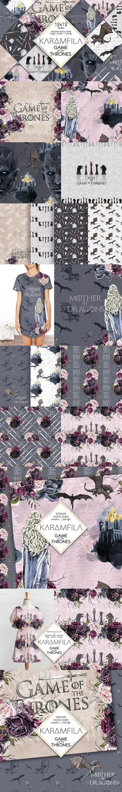 权力的游戏手绘图案无缝背景设计素材Game_Of_Thrones_Patterns