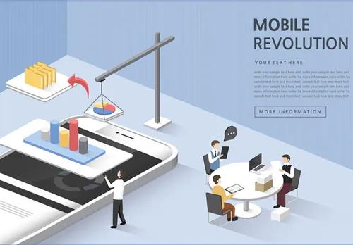 Mobile Revolution 未来手机移动时代研究分析AI矢量插图素材 ti209a8213