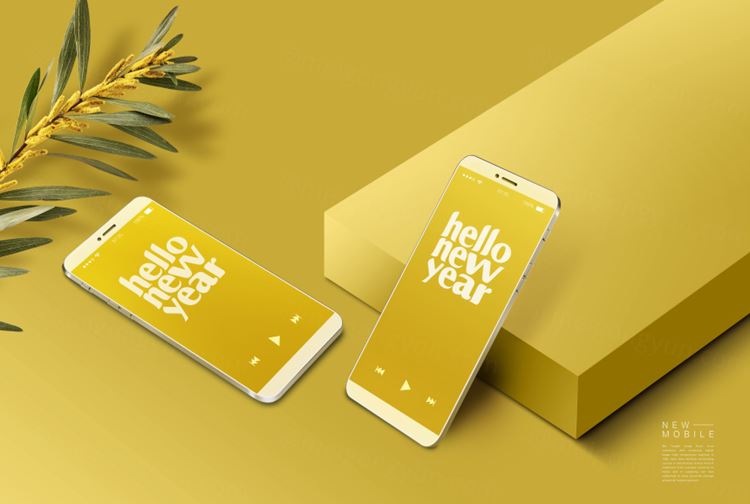 黄色多角度庆新年手机APP闪屏广告设计模板下载