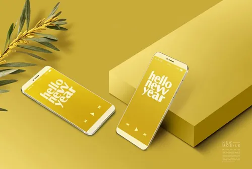 黄色多角度庆新年手机APP闪屏广告设计模板下载