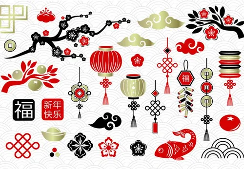 2019年新年快乐中国日本东方传统元素新年氛围素材矢量合辑包 Happy Chinese new year