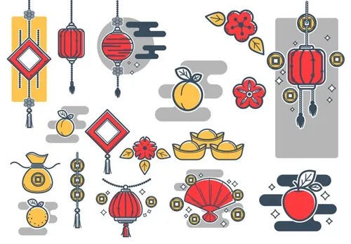 2019年新年快乐中国年传统个性配色元素氛围素材矢量合辑包