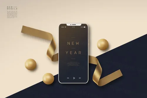 流金黑色庆新年手机APP闪屏广告设计模板下载