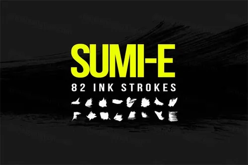 毛笔墨笔干拖笔刷效果 82 Sumi-E Ink Strokes