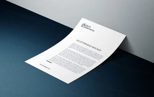 弯曲纸张模型PSD贴图模板Dark Elements / A4 Letterhead Mockup