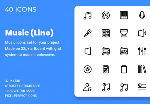 在线音乐APP网站图标合辑 Music Icon Set (Line)