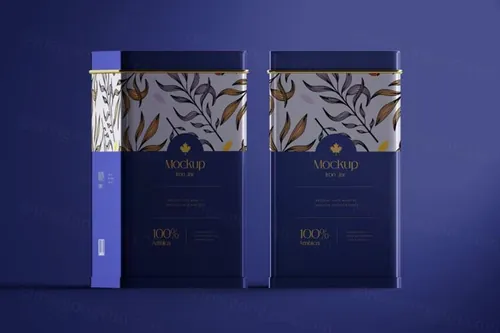 高质量方形金属茶罐咖啡茶叶包装设计贴图展示样机PSD模板 S