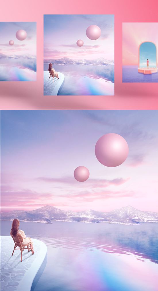 少女粉三维C4D虚拟概念场景网红照合成PSD模板