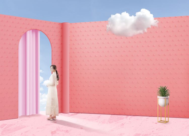 少女粉三维虚拟概念场景网红照3D合成PSD模板