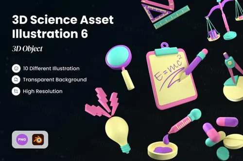 三维渲染物理生物化学科研主题3D图标插画素材 3D Scie