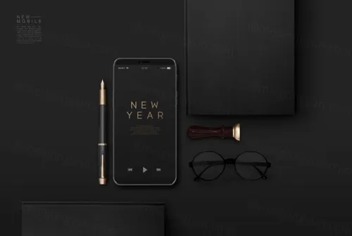 黑金色风格手机样机贴图展示模板18109