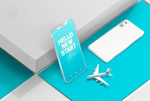 蓝白风格可爱精美立体手机贴图样机模板18110