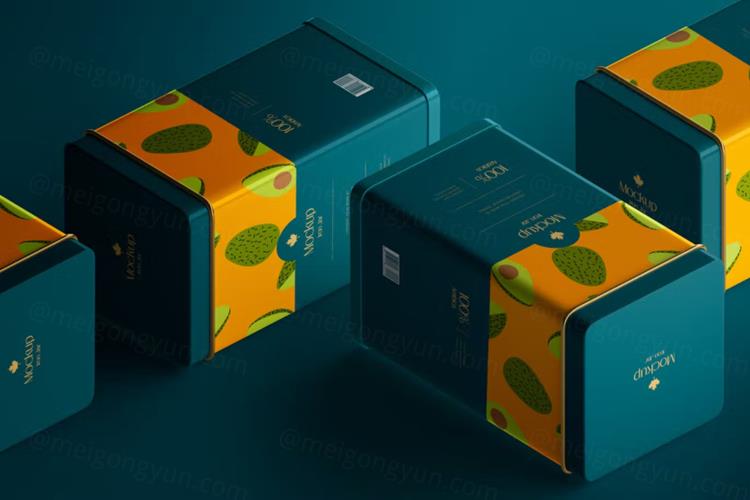 高质量方形金属茶罐咖啡茶叶包装设计贴图展示样机PSD模板 S