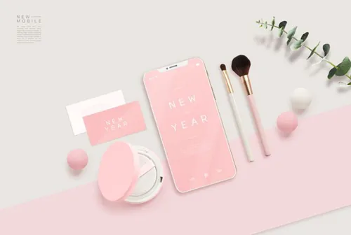 粉色风格可爱精美立体手机贴图样机模板18115