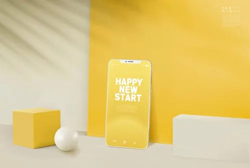 柠檬黄风格可爱精美立体手机贴图样机模板18116