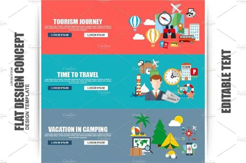 Flat Tourism And Travel Concept
