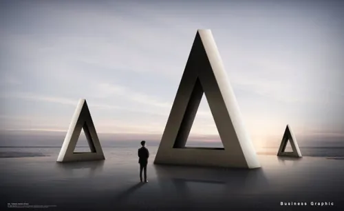 江边的巨型三角商业图形海报模板设计