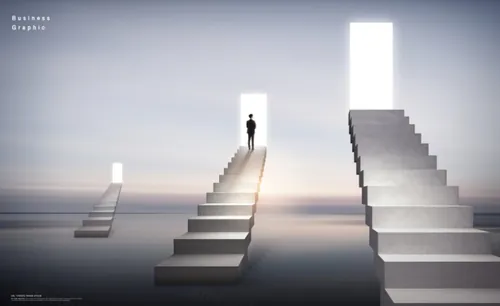 走阶梯的商业图形海报模板设计