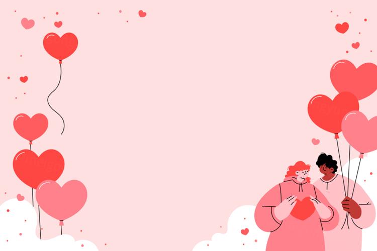 手绘粉色系情人节七夕情侣爱情专题创意扁平插画背景EPS矢量设