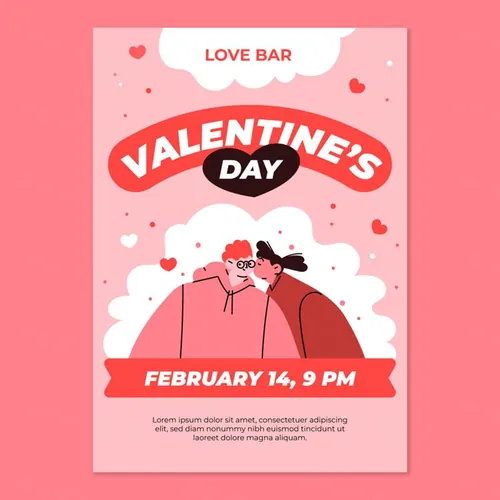 手绘粉色系情人节七夕情侣爱情专题创意扁平插画传单海报EPS矢