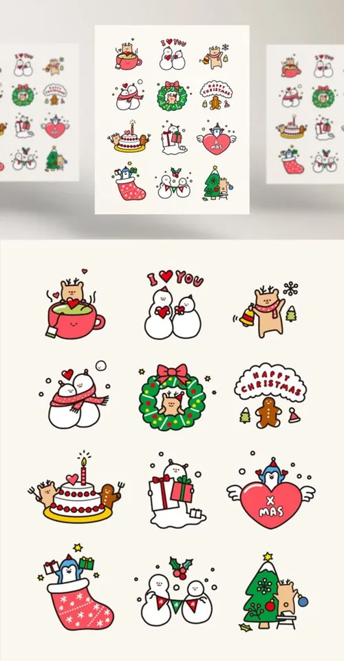 可爱圣诞节贺卡装饰元素贴纸EPS矢量插图插画海报素材