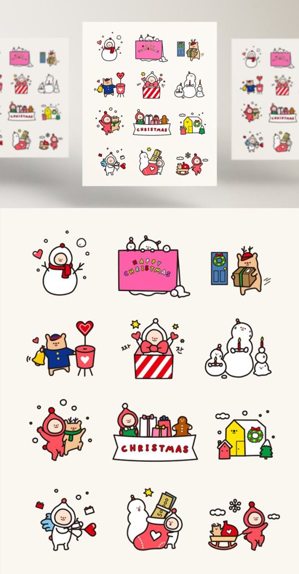 可爱圣诞节贺卡装饰元素EPS矢量插图插画海报素材