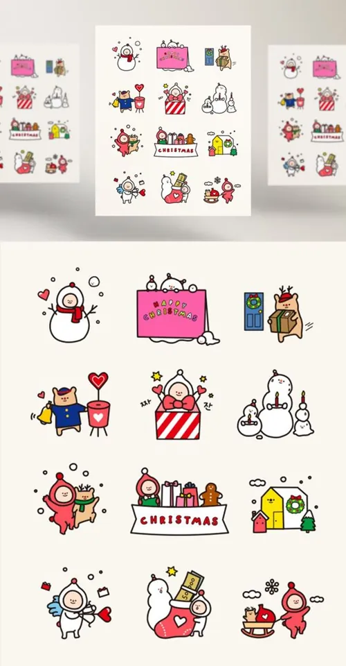 可爱圣诞节贺卡装饰元素EPS矢量插图插画海报素材