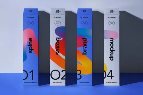 高质量纸盒包装设计贴图展示样机模板 Spine Boxes