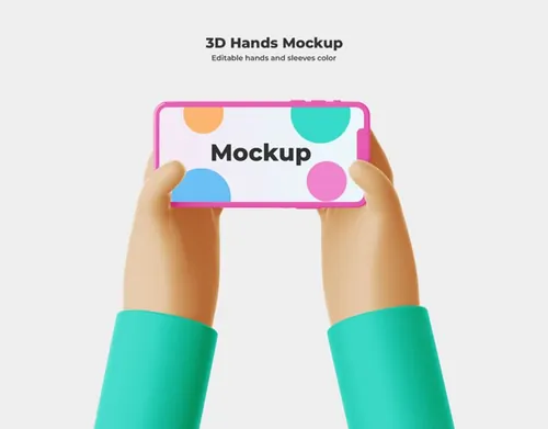 卡通手持手机APP设计提案UI界面贴图样机模板 3d cartoon hand with phone mockup