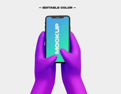 卡通手持手机APP设计提案UI界面贴图样机模板 3d cartoon hand with phone mockup