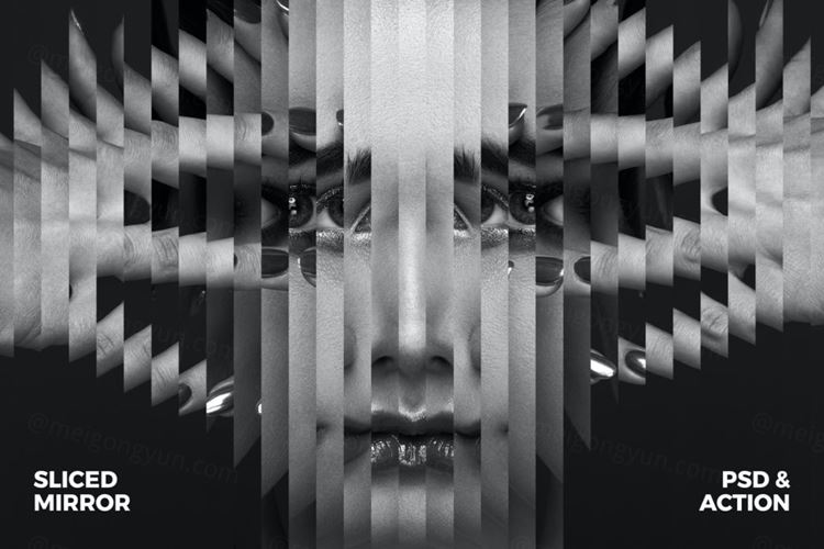 创意抽象玻璃镜子反射效果PS动作模板 Sliced Mirr