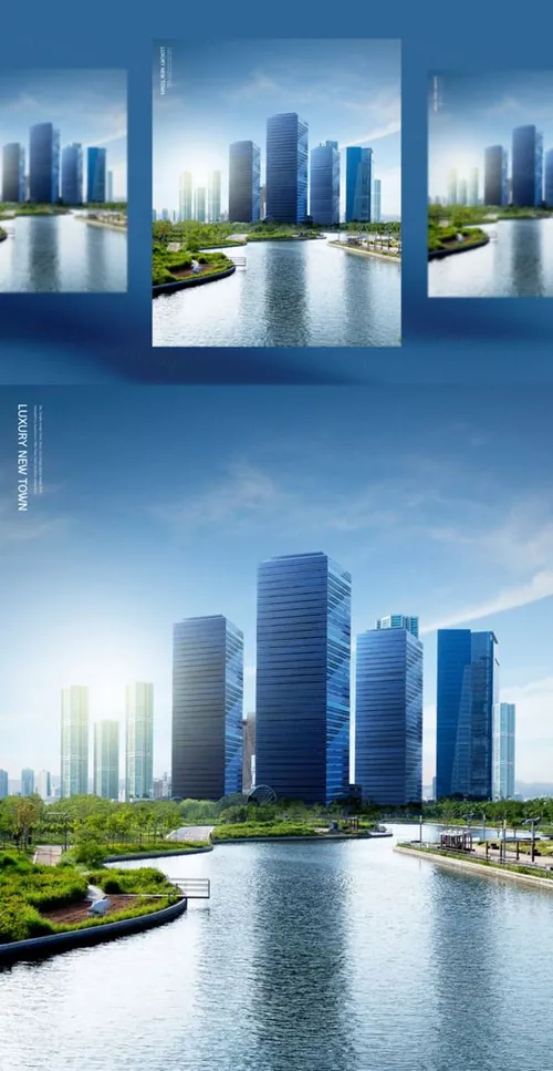 河边城市建筑商业高精度PSD分层海报模版