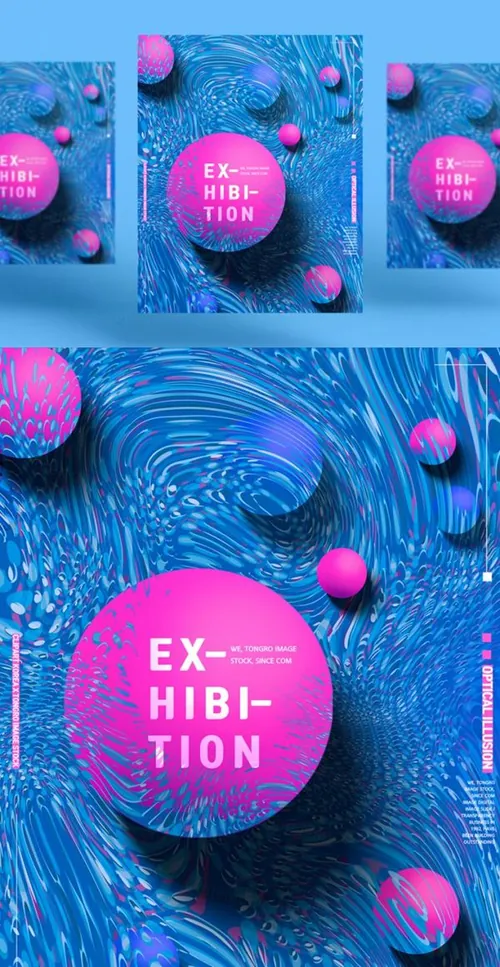 错觉抽象几何弯曲形状社交媒体海报设计模板