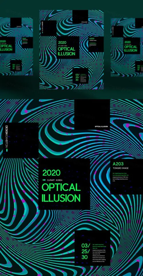 斑马形状年错觉抽象几何弯曲形状社交媒体海报设计模板