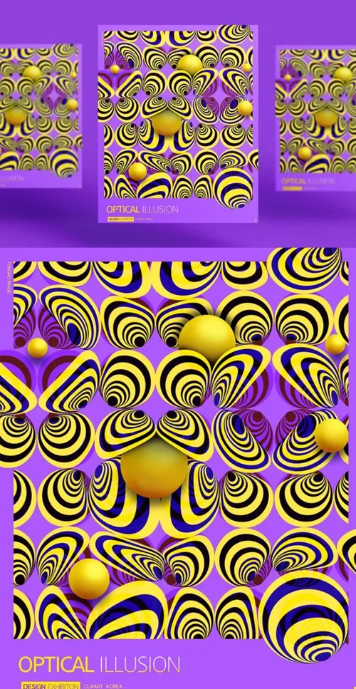 黄蜂错觉抽象几何弯曲形状社交媒体海报设计模板