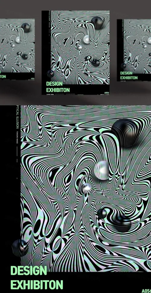 斑马形状错觉抽象几何弯曲形状社交媒体海报设计模板