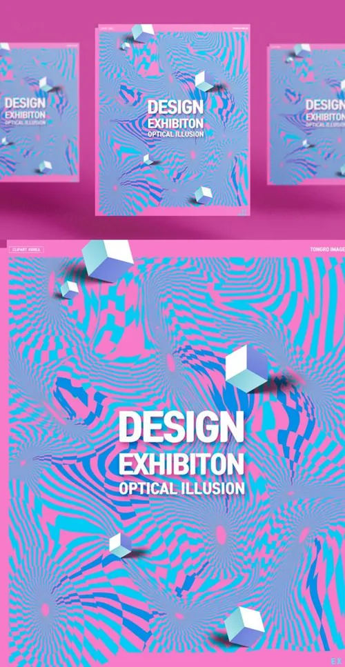 错开的方块抽象几何弯曲形状社交媒体海报设计模板