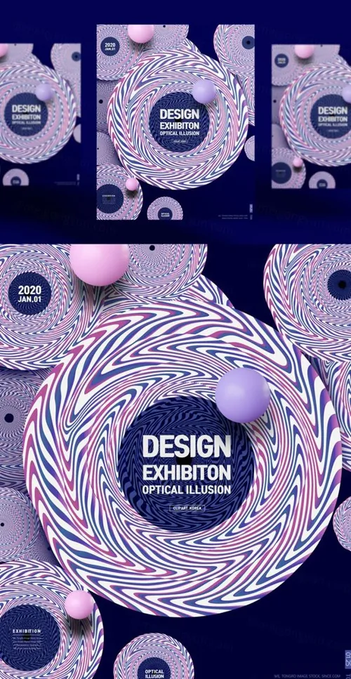 圆圈错觉抽象几何弯曲形状社交媒体海报设计模板