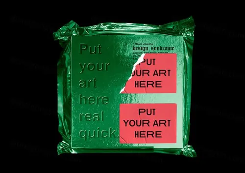 黑色系金属质感PE袋真空塑封包装样机贴图展示模板02