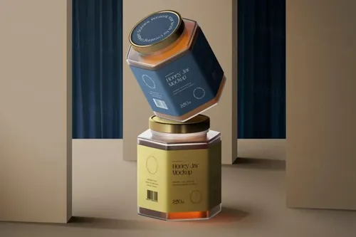 高质量蜂蜜透明玻璃罐头包装设计贴图展示样机模板 Honey