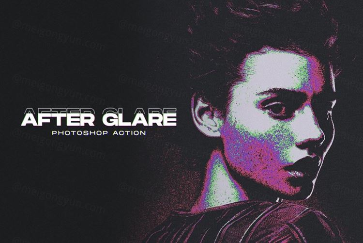 潮流赛博朋克双色调图片渐变滤镜PS动作素材 After Gl