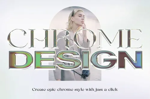 复古未来派酸性艺术镀铬金属3D立体字特效PSD模板 Chro