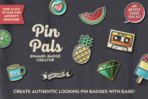 高品质珐琅金属徽章别针Affinity样式模板素材 Pin Pals