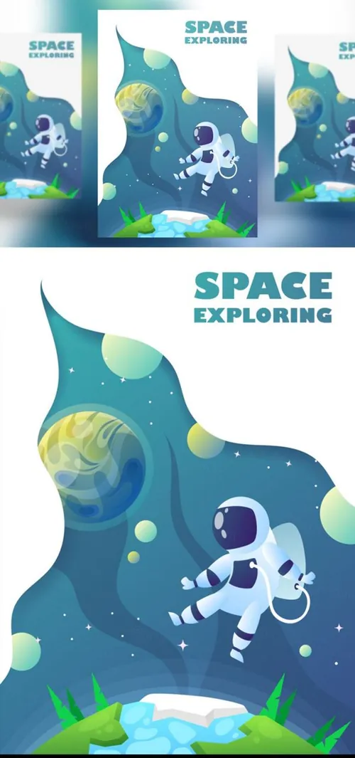 扁平化宇宙太空旅行海报横幅矢量素材 universe. space trip. vector illustration