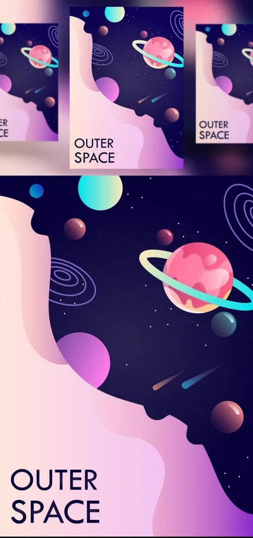 扁平化宇宙太空旅行海报横幅矢量素材 universe. space trip. vector illustration